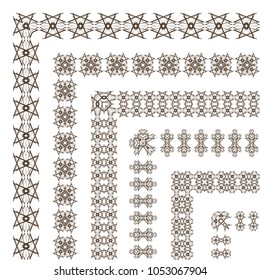 Decorative border frames elements with corners. Vector abstract creative geometric ornamental seamless patterns.