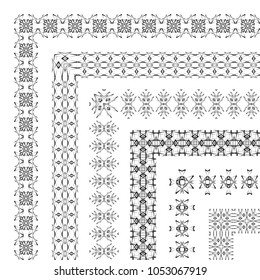 Decorative border frames elements with corners. Vector abstract creative geometric ornamental seamless patterns.