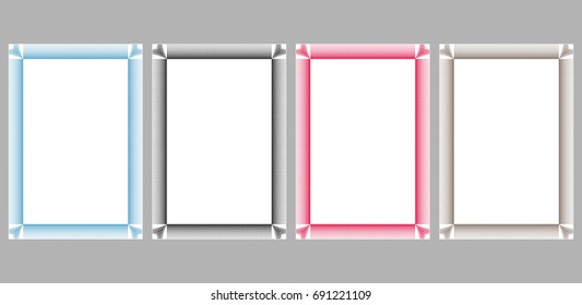 Decorative border frames. Halftone dots pattern. Abstract geometric backgrounds. Vector design page template, size a4.
