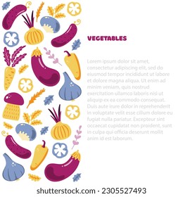 Decorative border with fresh raw ripe vegetables