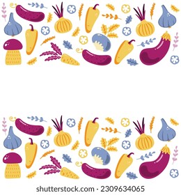 Decorative border with fresh raw ripe vegetables