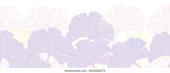 A decorative border of Ginkgo leaves is highlighted on a white background. A pattern of leaves. Vector illustration. For nature, eco and design. Hand-drawn plants, a frame for a postcard.