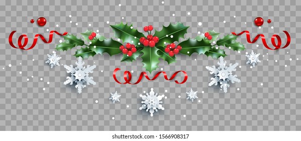 Decorative border with holly and snowflakes