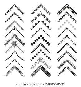 Decorative border icons. Variety of patterns. Geometric vector shapes. Black and white.
