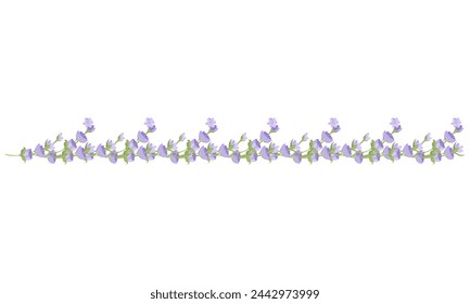 Decorative border of lavender flowers for your design. Vector illustration on white background.