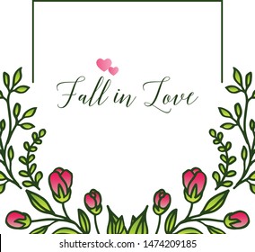 Decorative border of leaf wreath frame, for unique card fall in love. Vector