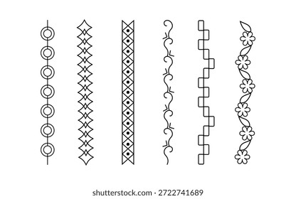 Colección decorativa de la línea del borde, conjunto de borde divisor dibujado a mano, Elementos de marco de línea ornamental.
