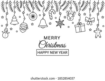 Dekorative Grenzsymbole für Weihnachten und Neujahr. Bearbeitbares Umrisssymbol. Vektorgrafik