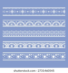 Decorative border lines in flower and star shapes, a cute vector line art set for greeting cards, invitation cards, and picture frames.