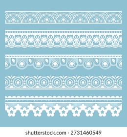Decorative border lines in flower and star shapes, a cute vector line art set for greeting cards, invitation cards, and picture frames.