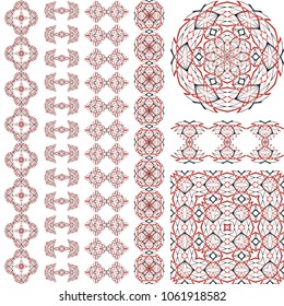 Decorative border lines and ornamental patterns. Vector abstract creative geometric seamless backgrounds.