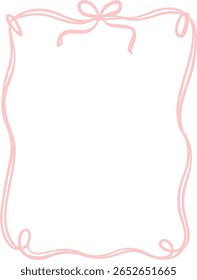 Un borde decorativo hecho de una cinta rosa suave, con un lazo en la parte superior y curvas que fluyen a lo largo de los lados y la parte inferior.