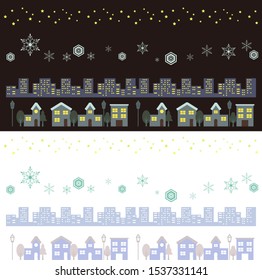 Decorative border of night and winter cityscape
