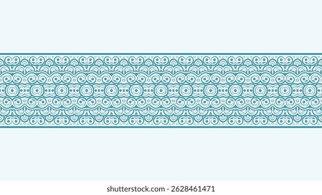 decorative border pattern with swirling motifs in a turquoise color against a light background