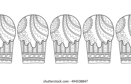 Decorative border with patterned ice cream for decoration, coloring, scrapbooking