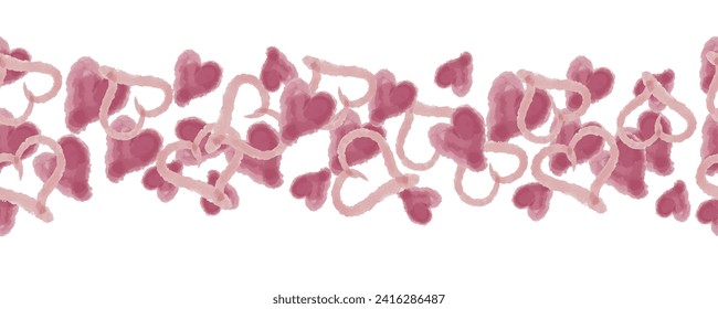 Un borde decorativo de corazones rosados se resalta en un fondo blanco. Ilustración vectorial. Para el feriado de San Valentín, corazones dibujados a mano, un marco para una postal.