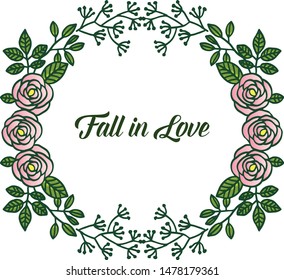 Decorative border rose floral frames, for ornate of greeting card fall in love. Vector
