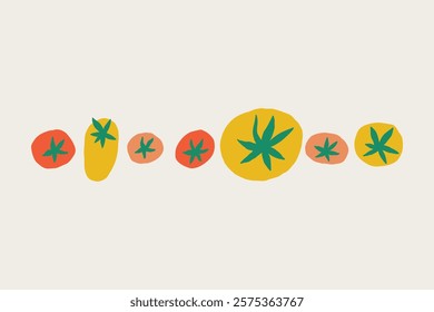 Decorative Border Seasonal Tomato Cherry. Vegetable Pomodoro Collection. Hand Drawn Vector Isolated Illustration