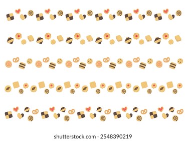 Decorative border set with various cookie illustrations