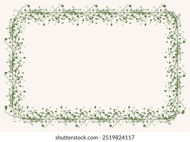 Borde decorativo de silueta ramas de árbol caducifolio con hojas verdes, marco de la naturaleza, tarjeta de felicitación de la decoración, Ilustración vectorial