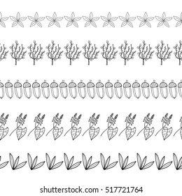 Decorative border, strip of flowers, leaves for decoration, cards, scrapbooking