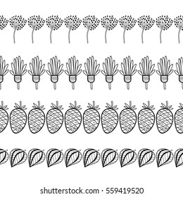 Decorative border, strip of flowers, leaves for decoration, cards, scrapbooking