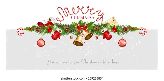 Decorative border from a traditional  Christmas objects. Vector illustration