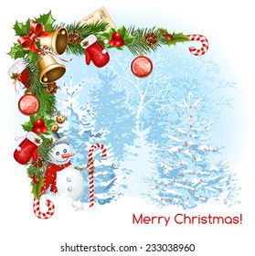 Decorative border from with traditional  Christmas objects. Vector illustration