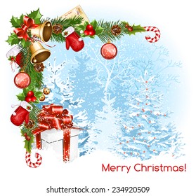 Decorative border from with traditional  Christmas objects. Vector illustration