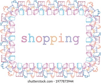 Decorative border from various colorful outlines shopping bags