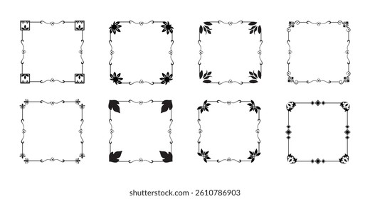 Decorative border Vintage ornament frames Elegant vintage frame and wedding ornaments Isolated icons vector set. Calligraphic filigree black ink borders collection with white background