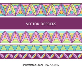 Decorative borders. Colorful ornament. Vector seamless pattern set.