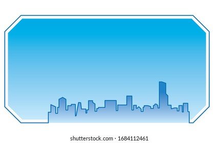 Decorative borders, frames for images of houses, real estate. Background illustration of city image. Buildings in a distant view.