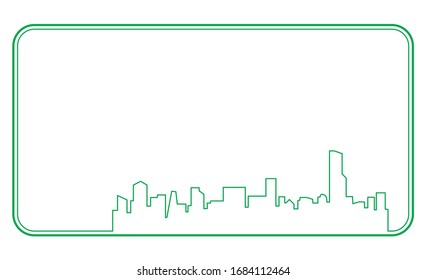 Decorative borders, frames for images of houses, real estate. Background illustration of city image. Buildings in a distant view.