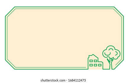 Bordes decorativos, marcos para imágenes de casas, propiedades. Imagen de fondo de la ciudad.