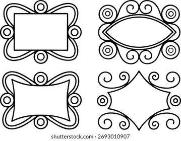 Decorative Borders and Frames Outline Design. Elegant Outline Frames Collection. Classic Borders and Frames Art. Simple Outline Borders Set. Ornamental Frames and Borders
