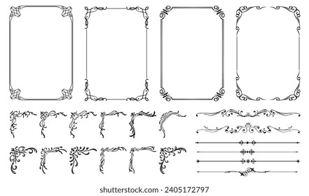 Bordes y marcos decorativos. Ornamentos vectoriales. Conjunto de iconos aislados