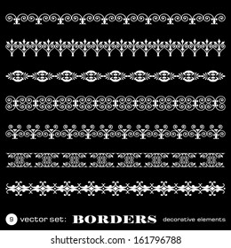 Decorative borders isolated on black background - set 9