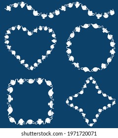 Decorative borders from silhouettes  various drawn tea pots