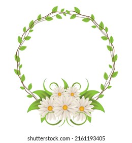 Marco botánico decorativo. Corona de Chamomile. Ilustración veraniega.