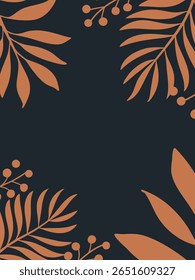 Decorative botanical frame on dark background perfect for wedding invitations and natural product packaging
