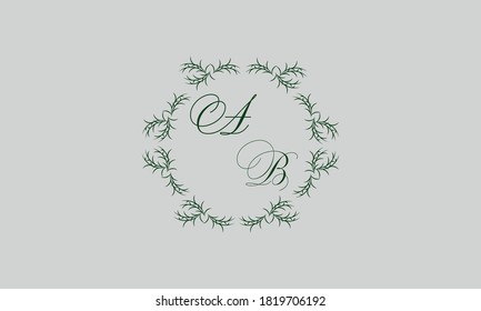 Decorative botanical logo with one or two letters (A, B). Elegant floral monogram for wedding, invitation, label, business.