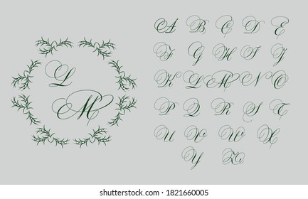 Logo botánico decorativo para una o dos letras. Alfabeto artístico elegante. Elegante monograma floral para boda, invitación, etiqueta, negocio.