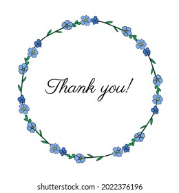 Decorative botanical wreath myosotis, colorful round frame Forget-me-not flower, hand drawn doodle ink sketch illustration, wild flower, floral design for greeting card, wedding invite, cosmetic