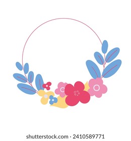 Decorative botanical wreath. Plant composition for greetings, invitations and cards. Vector illustration on white background.