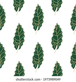 Decorative botany seamless pattern with green oal leaves print. Autumn foliage isolated backdrop. Decorative backdrop for fabric design, textile print, wrapping, cover. Vector illustration.