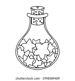Decorative bottle is an element of decor for Halloween. Gloomy Doodles. Vector illustration isolated on white background