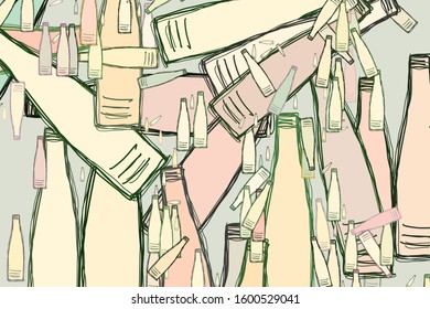 Decorative and bottle hand drawn illustrations. For design background & texture. Vector artwork.