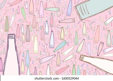 Decorative and bottle hand drawn illustrations. For design background & texture. Vector artwork.