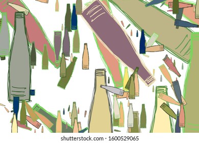 Decorative and bottle hand drawn illustrations. For design background & texture. Vector artwork.